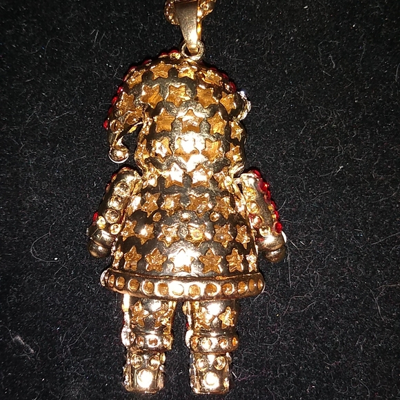 Red and White Crystal Santa Pendant Necklace with Movable Arms - Picture 4 of 5